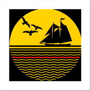 Tall Ship Sailing with Birds Posters and Art